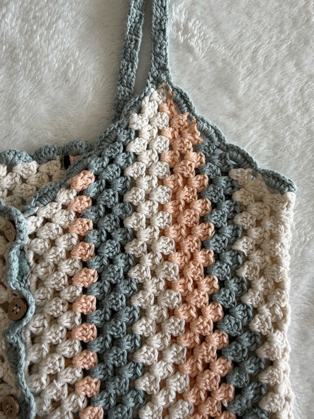 Crochet Knit Tank Top – Cottagecore Boho Button Front Cami - Picture 4 of 7
